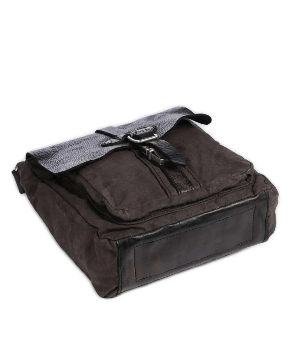 Umhängetasche Baumwolle, genarbtes Rindsleder braun