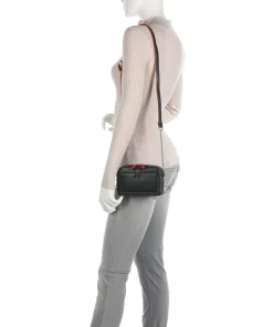 Umhängetasche glattes Leder schwarz