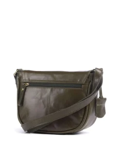 Vintage Veda Umhängetasche fein genarbtes Leder olivgrün