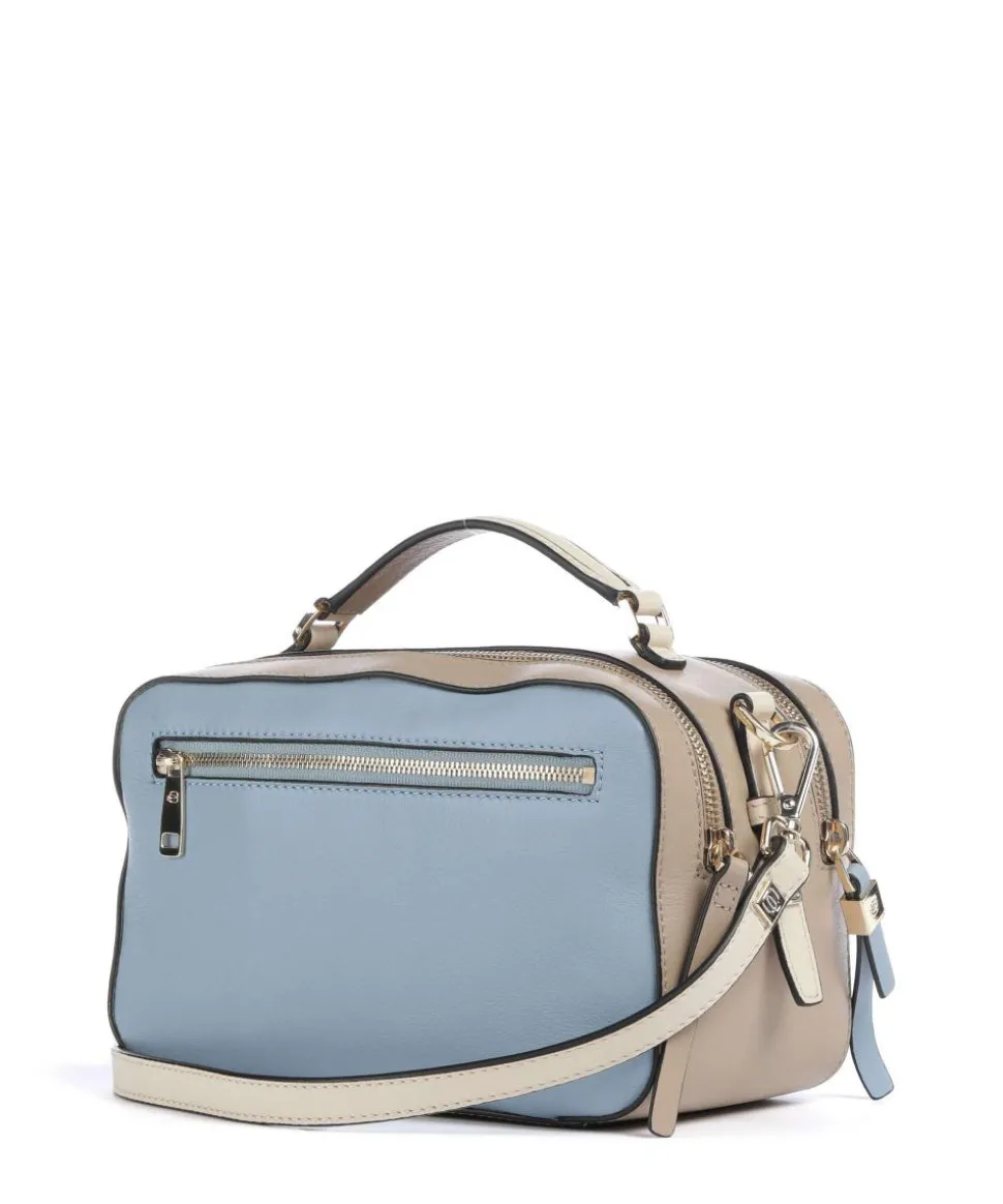 W92 Umhängetasche fein genarbtes Rindsleder blau/beige