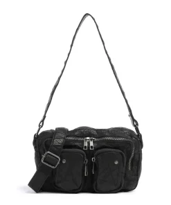 Washed Ellie Schultertasche Kalbsleder schwarz