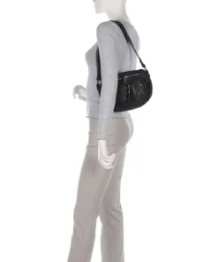 Washed Ellie Schultertasche Kalbsleder schwarz