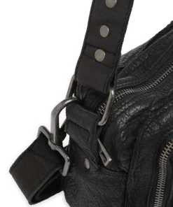 Washed Ellie Schultertasche Kalbsleder schwarz