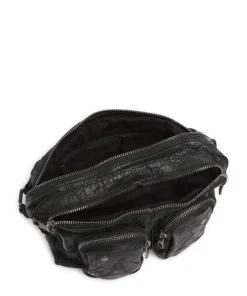 Washed Ellie Schultertasche Kalbsleder schwarz