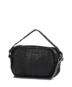 Washed Helena Umhängetasche genarbtes Leder schwarz