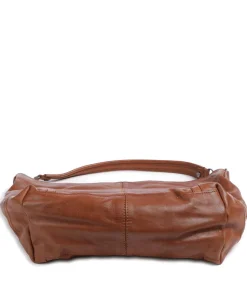Washed Waxed Cow Bolivia Beuteltasche Pull-Up Rindsleder cognac