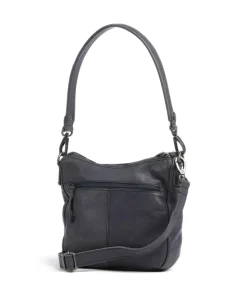 Washed Waxed Cow Caroline Schultertasche genarbtes Rindsleder blaugrau