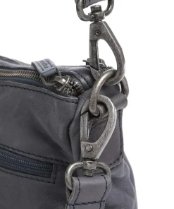Washed Waxed Cow Caroline Schultertasche genarbtes Rindsleder blaugrau
