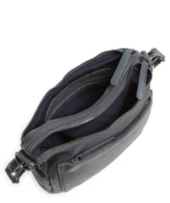 Washed Waxed Cow Caroline Schultertasche genarbtes Rindsleder blaugrau