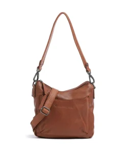 Washed Waxed Cow Caroline Schultertasche genarbtes Rindsleder cognac