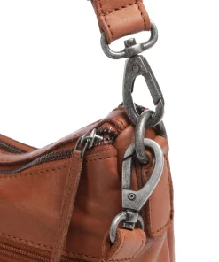 Washed Waxed Cow Caroline Schultertasche genarbtes Rindsleder cognac