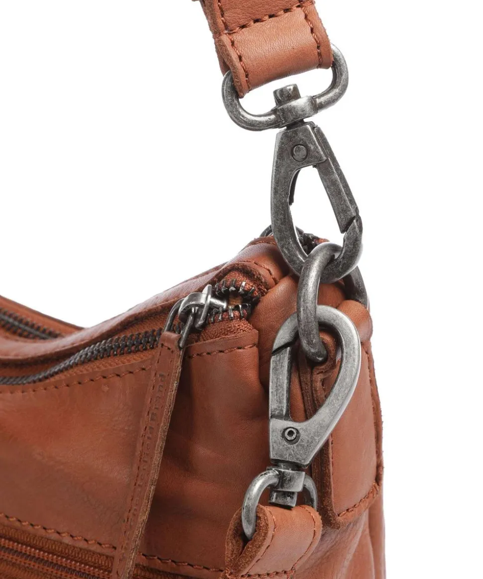 Washed Waxed Cow Caroline Schultertasche genarbtes Rindsleder cognac