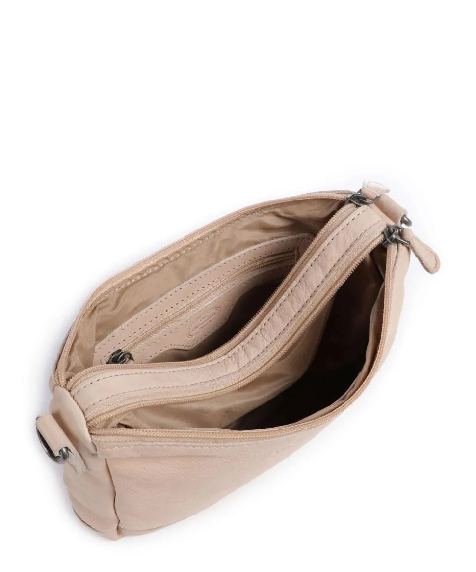 Washed Waxed Cow Irving Schultertasche genarbtes Rindsleder beige