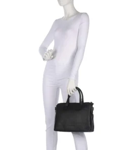 Wax Pull Up Cow Valmonte Handtasche fein genarbtes Rindsleder schwarz