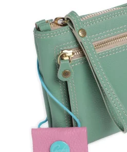 Zante Olly Umhängetasche genarbtes Kalbsleder grünblau