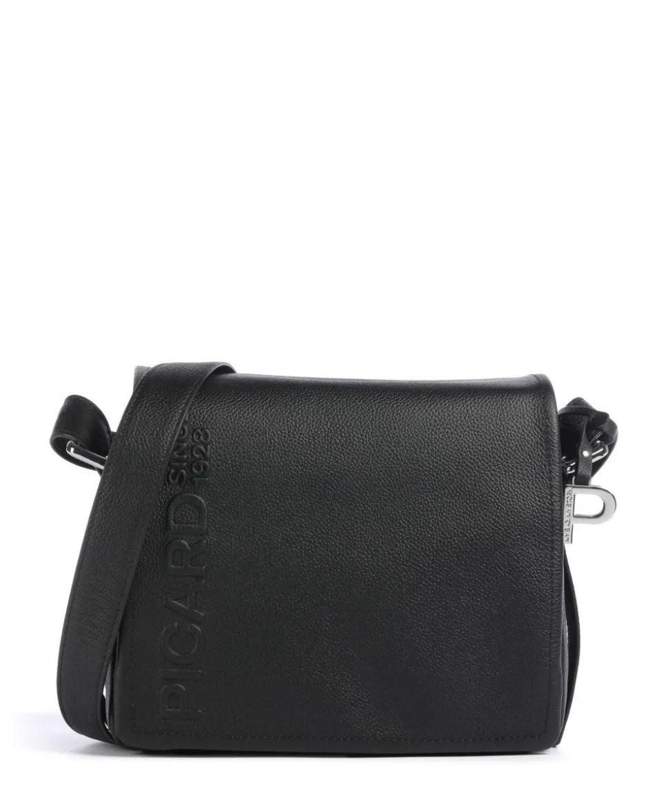 Zoom Umhängetasche genarbtes Rindsleder schwarz