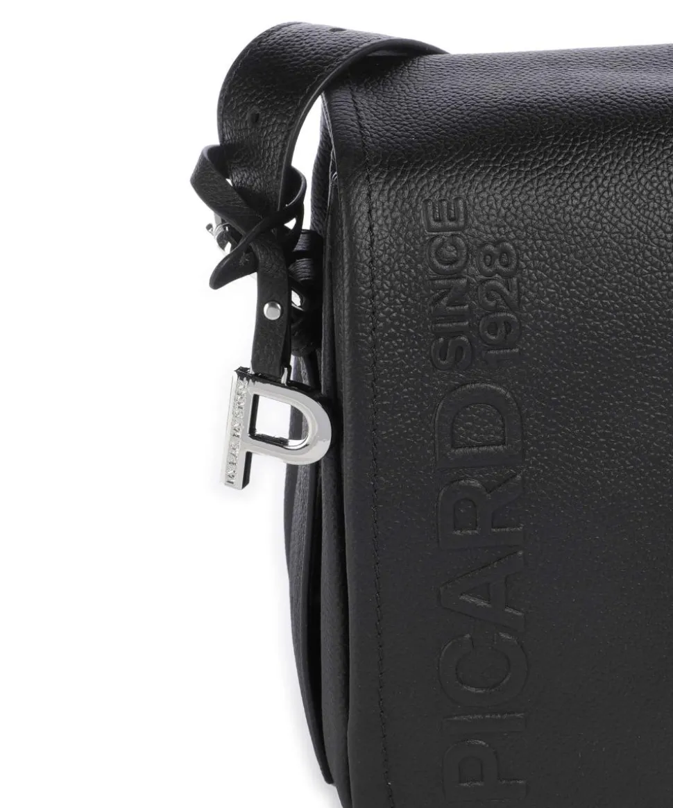 Zoom Umhängetasche genarbtes Rindsleder schwarz