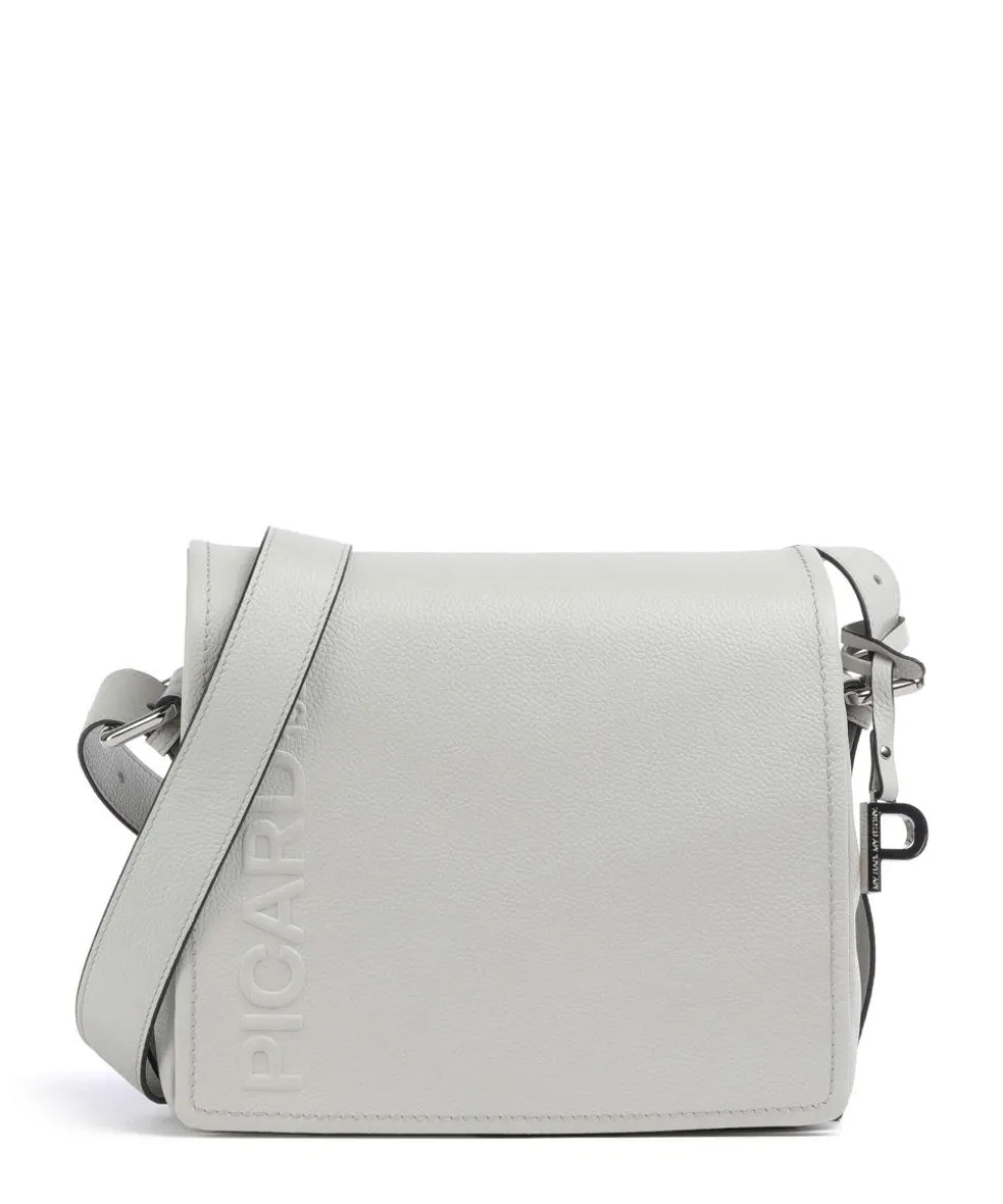 Zoom Umhängetasche genarbtes Rindsleder hellgrau